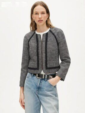 J. Crew Collarless Cropped Cotton NavyTweed Jacket Size 2